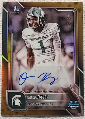 2025 bowman chrome u omari kelly gold refractor autograph /50