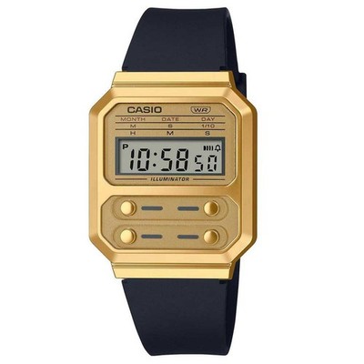 Casio Unisex 40,70mm Quarzuhr mit goldenem Digital Zifferblatt und schwarzem Kunststoff/Re...