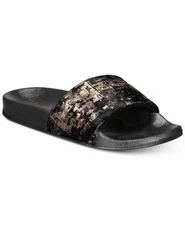 INC International Concepts INC Metallic Velour Slide Slippers Black-Small