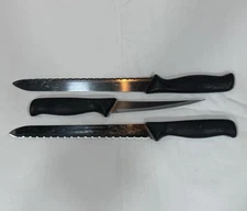 (3) THE PAMPERED CHEF Serrated Knife 9" Fillet 6” Blades Stainless Steel USA