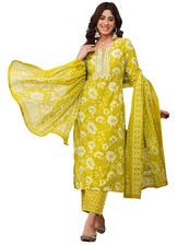 Women's Pure Cotton Printed Straight Kurta Set with Palazzo Pants  Dupatta