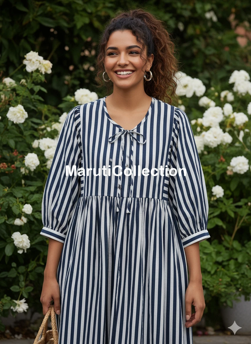 Women’s Blue White Striped Midi Dress Puff Sleeve Loose Casual Summer Dress
Opens in a new window or
