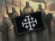 CRUSADERS CROSS,  JERUSALEM CROSS HERALDIC CROSS PATCH - HOOK & LOOP