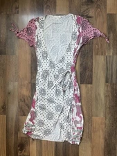 Odd Molly Floral Boho Short Sleeve Dress Patchwork Ruffles Size Small