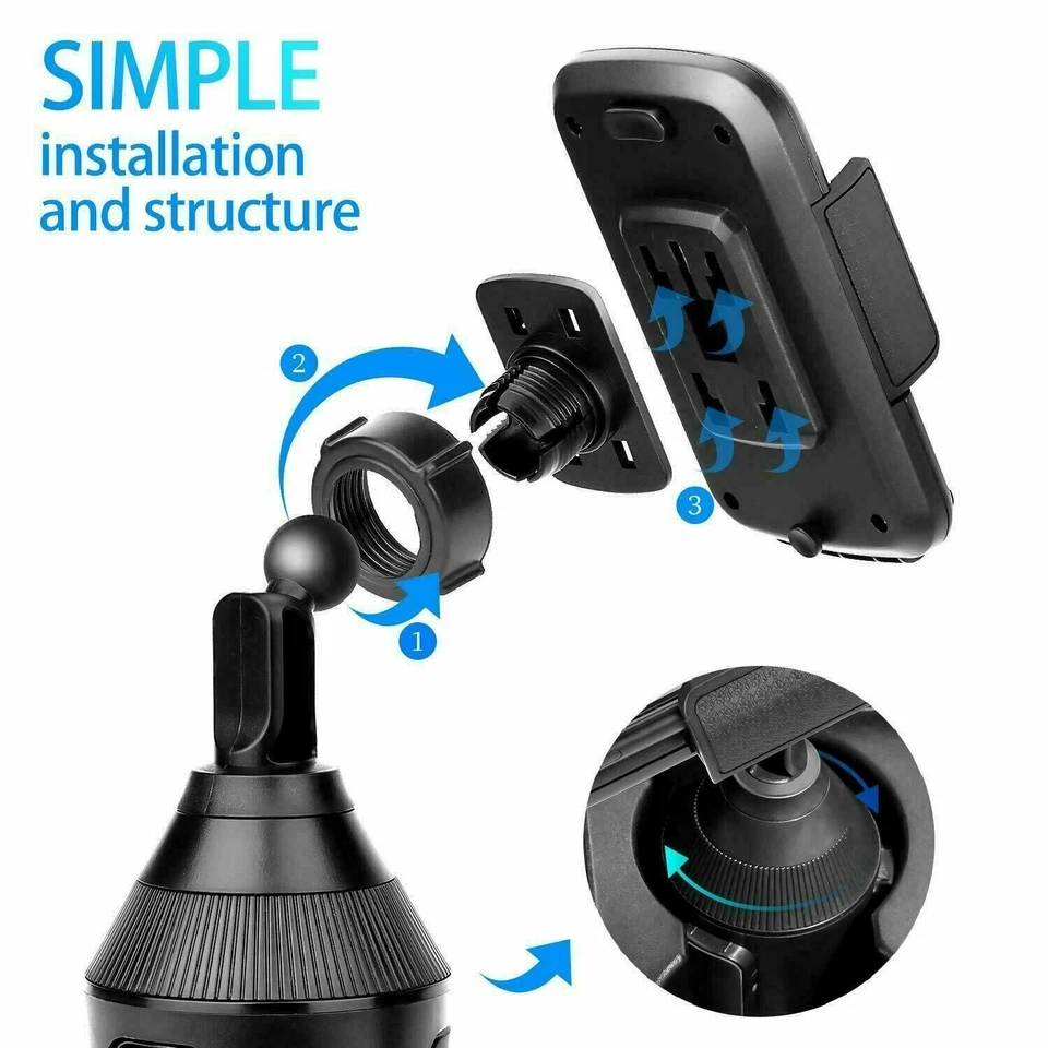 Cell Phone Car Cup Mount Holder 360° Adjustable Stand Cradle for iPhone Samsung - Image 3 of 4