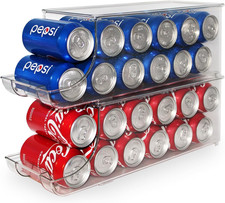 Soda Can Organizer with Lids, Stackable Soda Can Dispenser for Refrigerator, Cle