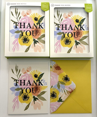 New 2 Packs Green Inspired Floral 10 Cards In Pack Thank You Cards/Envelopes