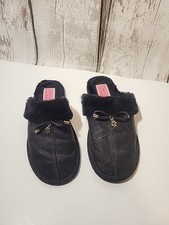 Kate Spade Lacey Slippers Mule Black Glitter Faux Fur Trim Bow Charm Size 7