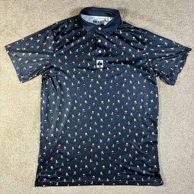 Pins And Aces Polo Mens Size Medium Football All Over Print Golf Blue M