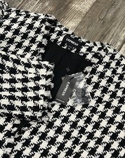 Express Black White Houndstooth Double Breasted Tweed Blazer XL 148 Retail NEW