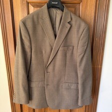 Mens Blazer Sport Coat Jacket Chaps 46R Wool Brown / Blue Houndstooth
