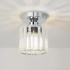 Mini Crystal Semi Flush Mount Ceiling Light Fixture, Silver Chandelier Hallwa...