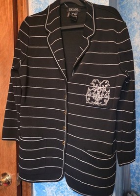 ESCADA by Margaretha Ley White & Black Stripes Blazer Jacket . Size 38 Germany