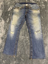 True Religion Mens Distressed Bootcut Jeans 33 Blue Made In USA