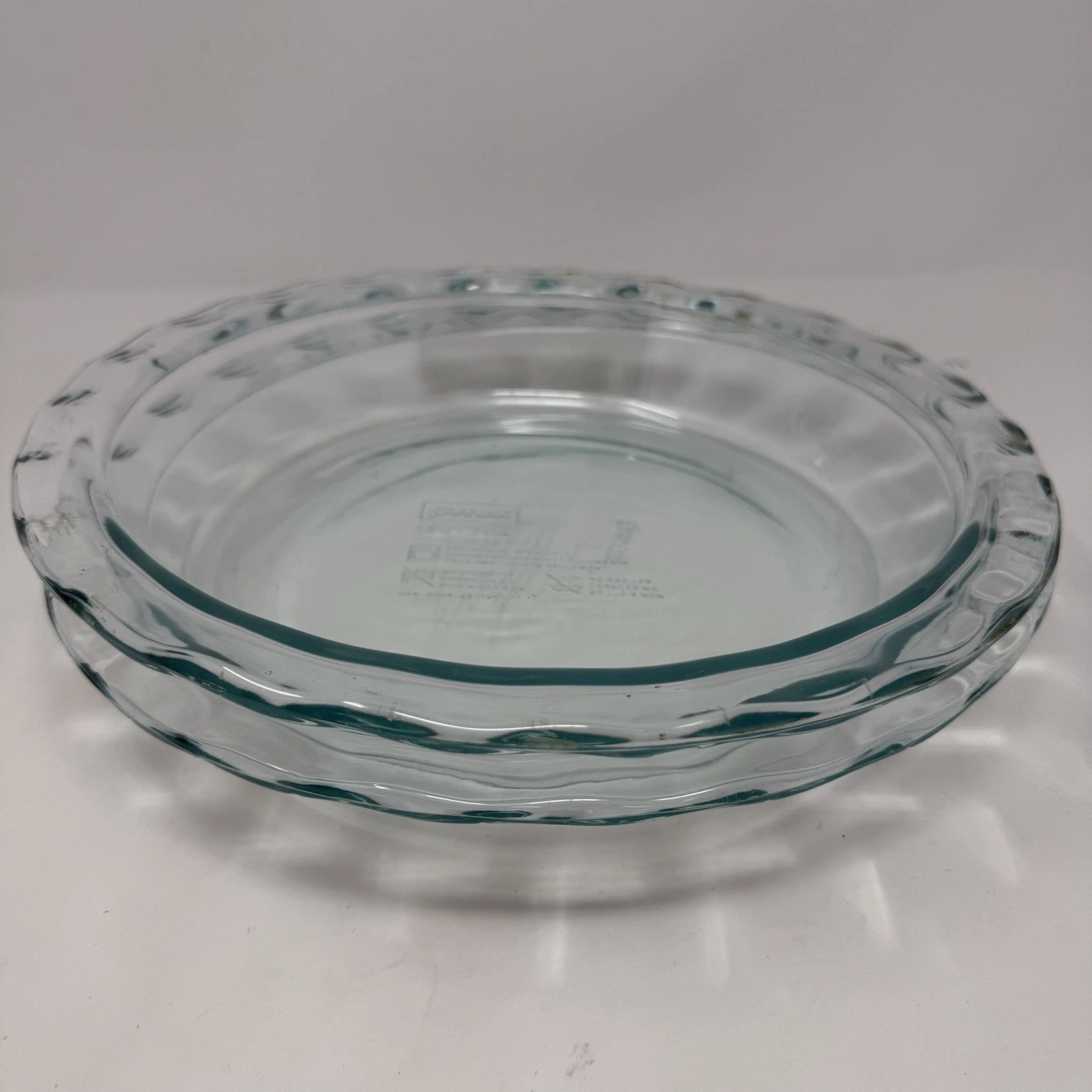 9.5” Pyrex Fluted Edge Pie Pans Set Of 2 Clear Deep Dish Wavy Scalloped Wide Rim