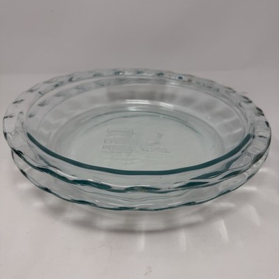 9.5  Pyrex Fluted Edge Pie Pans Set Of 2 Clear Deep Dish Wavy Scalloped Wide Rim