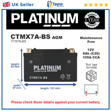 CTMX7A-BS PLATINUM AGM Motorcycle Battery Replaces YTX7A-BS