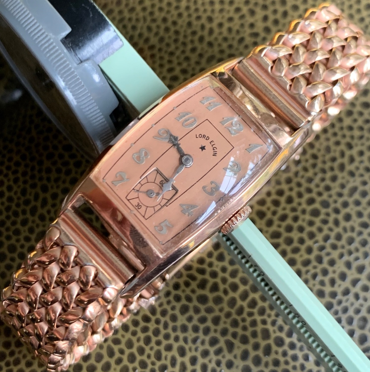 Vintage Lord Elgin 14K Rose Gold Filled Art Deco Wristwatch w