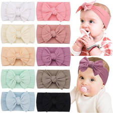 10 Colors Super Stretchy Soft Knot Baby Girl Headbands with Hair Bows Nylon Head