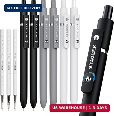 STAGEEK Black Gel Pens GX3, 6 Pcs Fine Point Smooth Writing Pens with 3 Extra Re