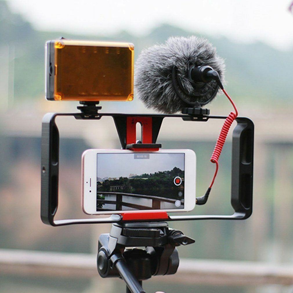 Smartphone Rig Outdoor Shooting Video Camera Cage Microphone Mount Film Grip
