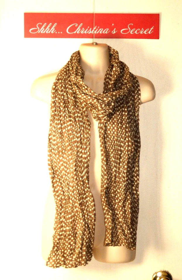 AMERICAN EAGLE Bufanda Larga Marrón Taupe con Lunares Blancos Plisados *XLNT++ Foto 2 de 4