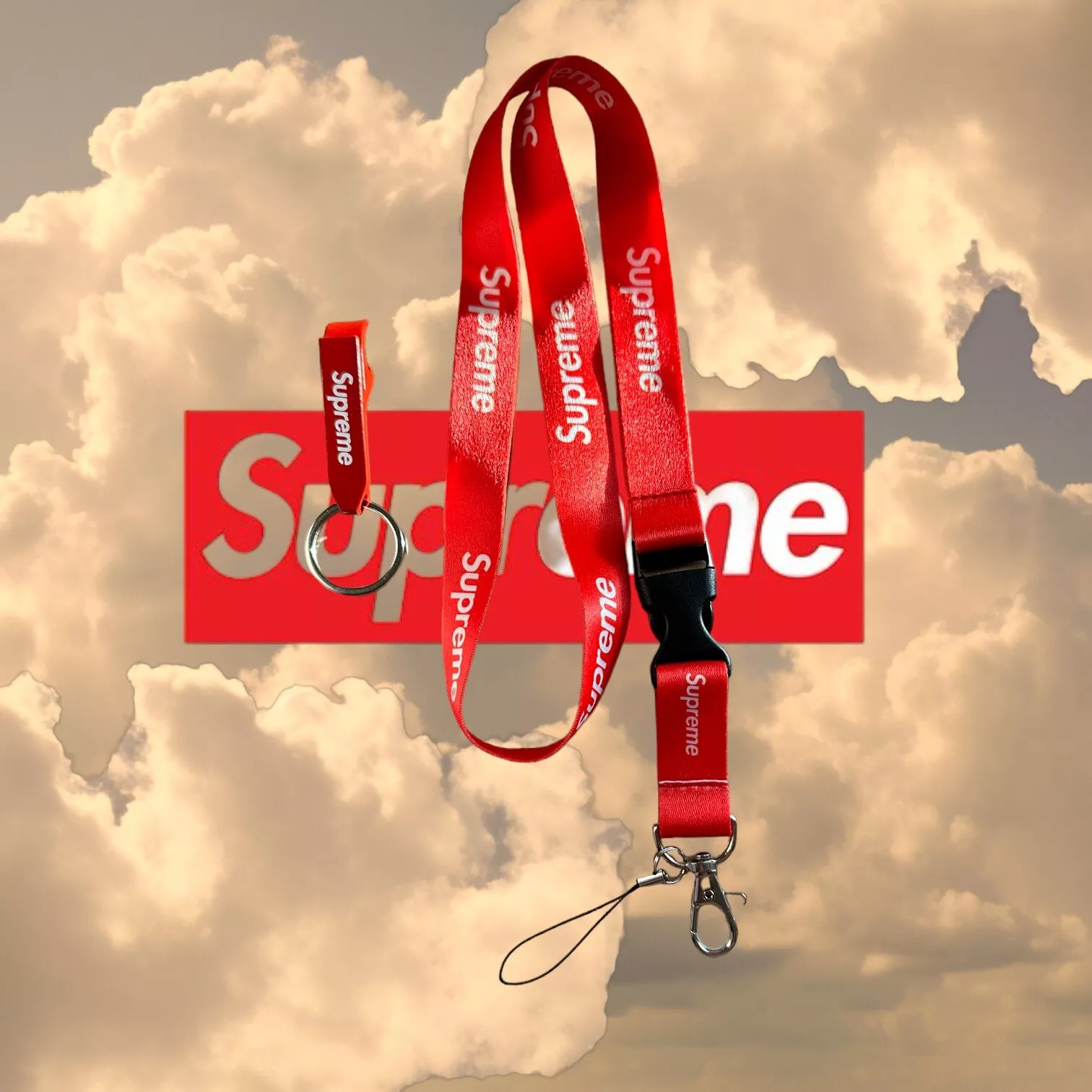 Collier porte clés Supreme Lanyard et ouvre bouteille Supreme pour pièces d'identité et clés