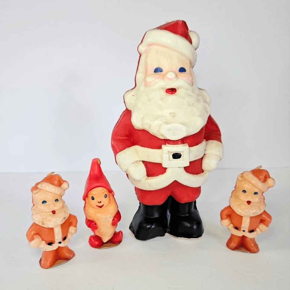 Juego de 4 velas navideñas vintage sumergidas a mano Gurley & Suni Santa Elf novedad Foto 2 de 4