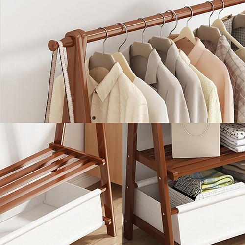 Colourtree Clothing Garment Rack Clothes Rack Wooden with 2 Tier Shelves and Bag - Picture 24 of 25