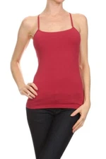 ACTIVE BASIC Women Built in Inner Bra Spaghetti Cami Burgundy Large