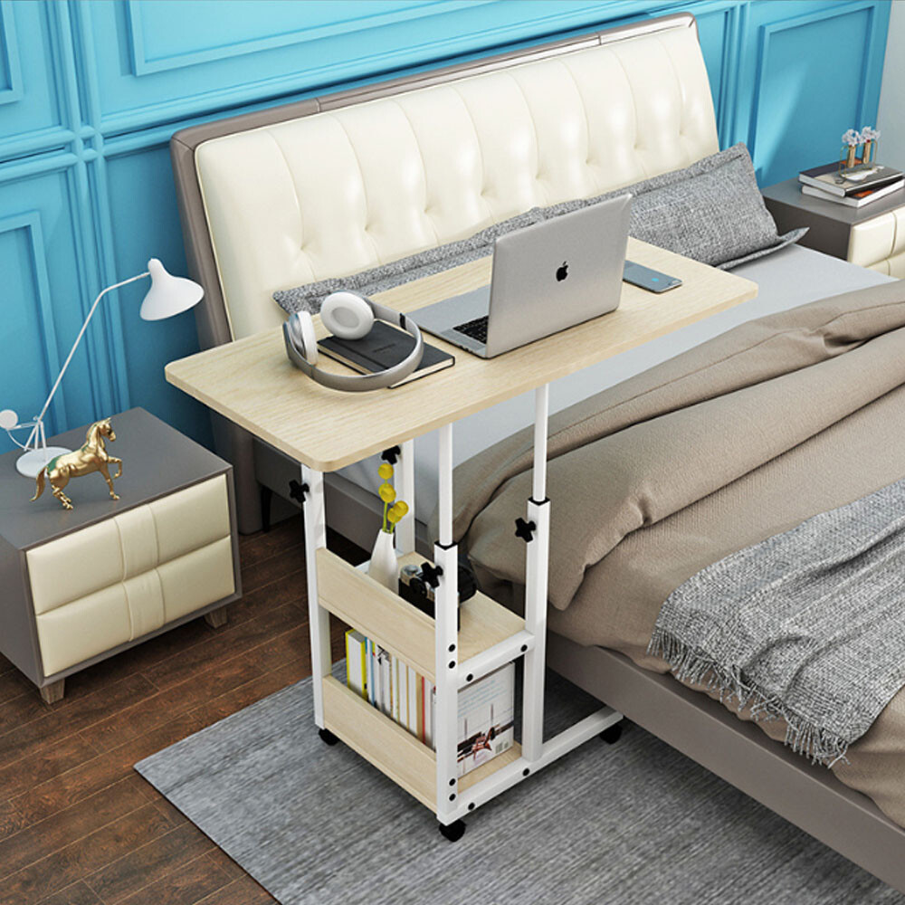 Adjustable Portable Rolling Bedside Workstation Laptop Tray Table Mobile Desk