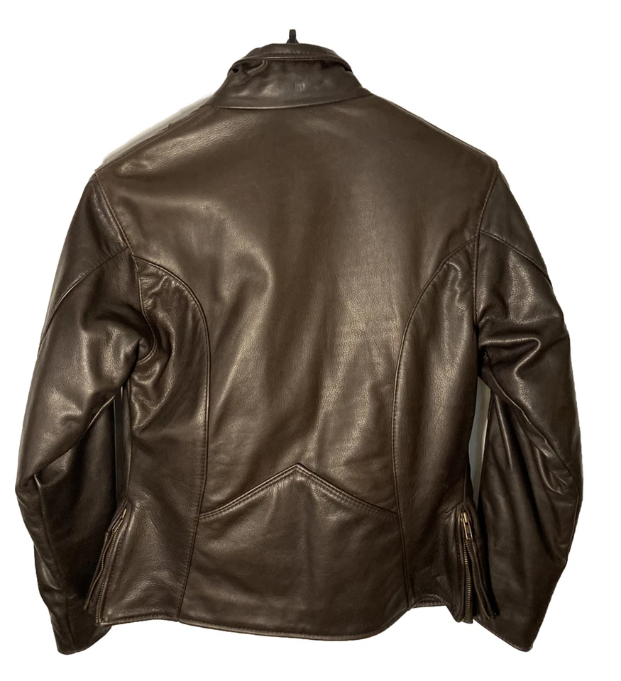 Walter Dyer Womens M Top Leather Biker Jacket-Quilt Lined-Brown-Hand Made in USA - Image 3 of 4