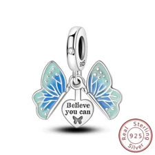 MULA 925 Sterling Silver DIY Charm CZ Blue Enamel Butterfly For Women Bracelet