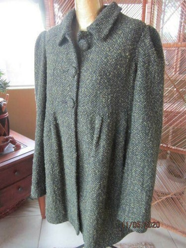 R R DEKOTA! SHORT GREEN&BLACK TWEED COAT! SIZE L EMPIRE LINES AND FLOW