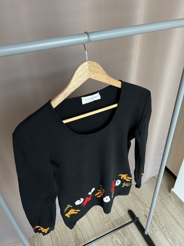 Yves Saint Lauren Variation Blouse Black Tee Shirt With Figures YSL Tunic - Picture 5 of 8