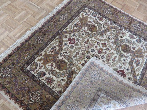 4'6 X 5 Square Hand Knotted Ivory Fine Tabrez Rug G6273 - Picture 11 of 12