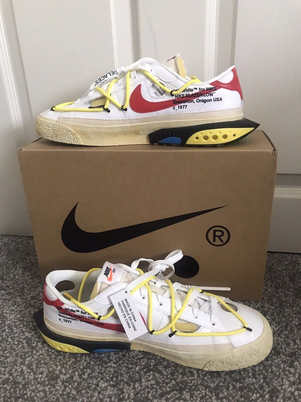 OFF WHITE X NIKE Scarpe da ginnastica Nike X Off bianco basso bianco rosso tinta unita UK10 nuovissime