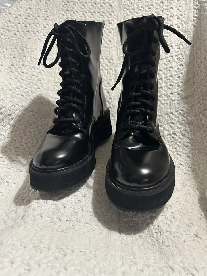 Women’s 7.5M Faux Patent Leather Platform Combat Boots, Bamboo Jumbo-06 - Image 2 of 4