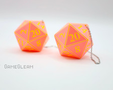 D20 Car Dice 2 Pink And Yellow - Holographic Dnd Hanging Mirror Charm Dangler