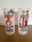 Vintage Federal Glass Set Of 2 Frosted Collins Glasses Tumblers With Graphics
