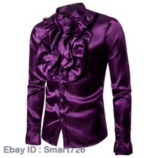 Mens Imitated Silk Satin Satin Shirt Vintage Wedding Groom Tuxedo Dress Shirt