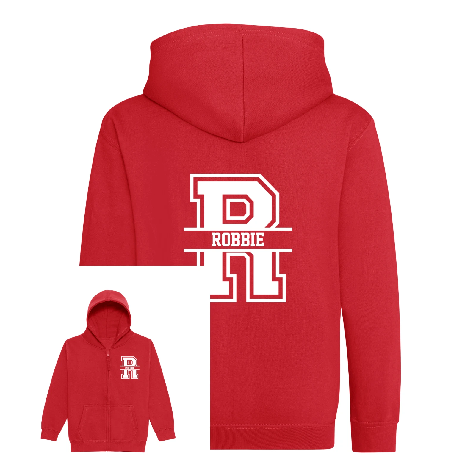 Kids Personalised Zip Up Hoodie with Name & Initial Custom Kit Team Sports