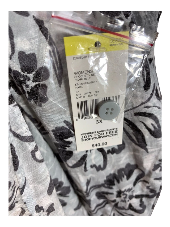 Casa rodante LAURA SCOTT Top Estampado Floral AZUL PERLA Talla 3X Manga Larga Cuello en V Nueva con Etiquetas $40 Foto 4 de 4