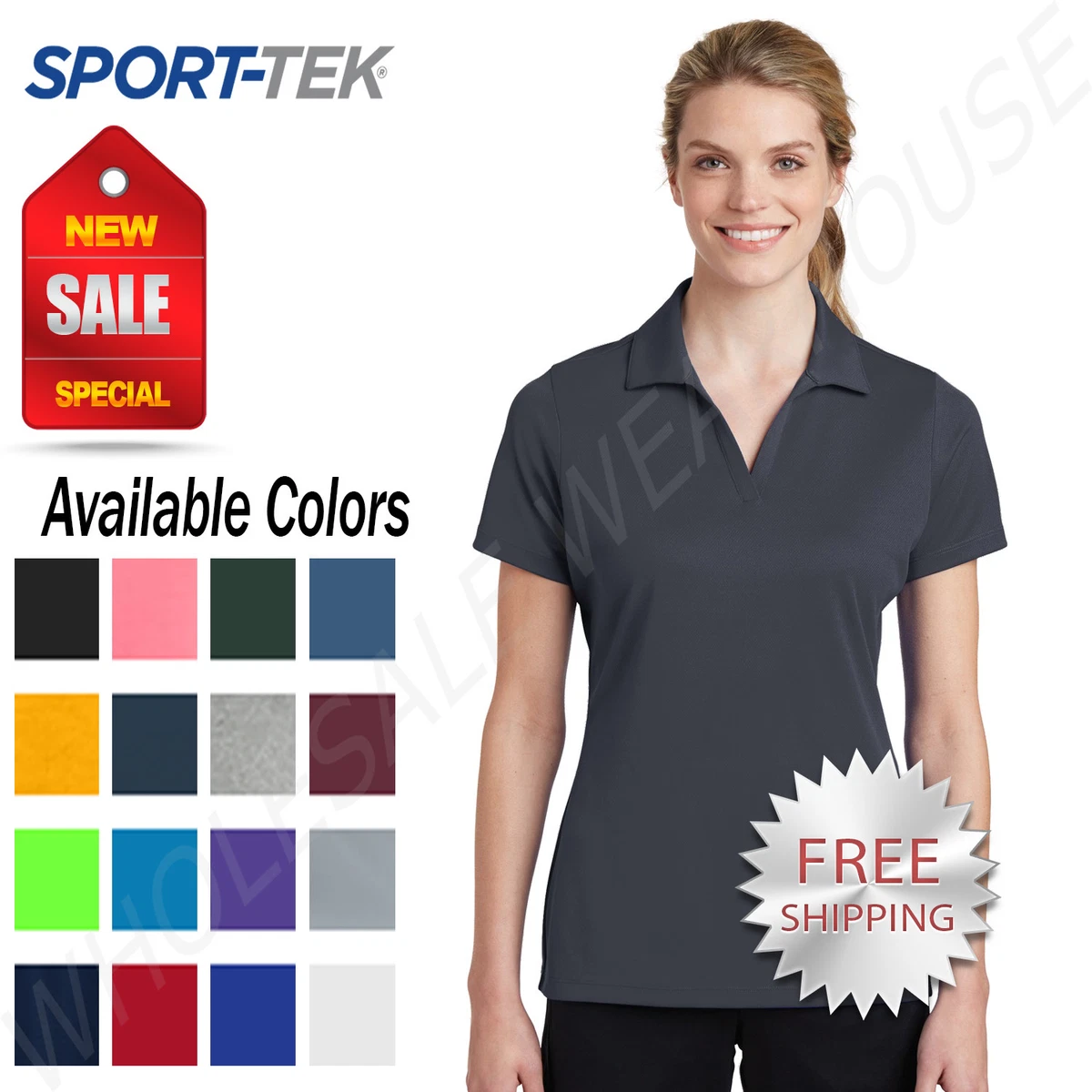 Sport Tek Womens 100% Polyester Dri-Fit Performance Polo Golf Shirt  M-LST640