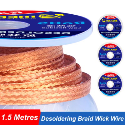 2 Set Desoldering Braid / Solder Wick - 5 Widths (1.5, 2, 2.5, 3, 3.5mm), Copper Braid For Electronics Repair & Rework