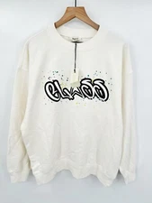 NEW EL WOOD Graffiti Crewneck Sweatshirt Organic Cotton Off White Size Medium
