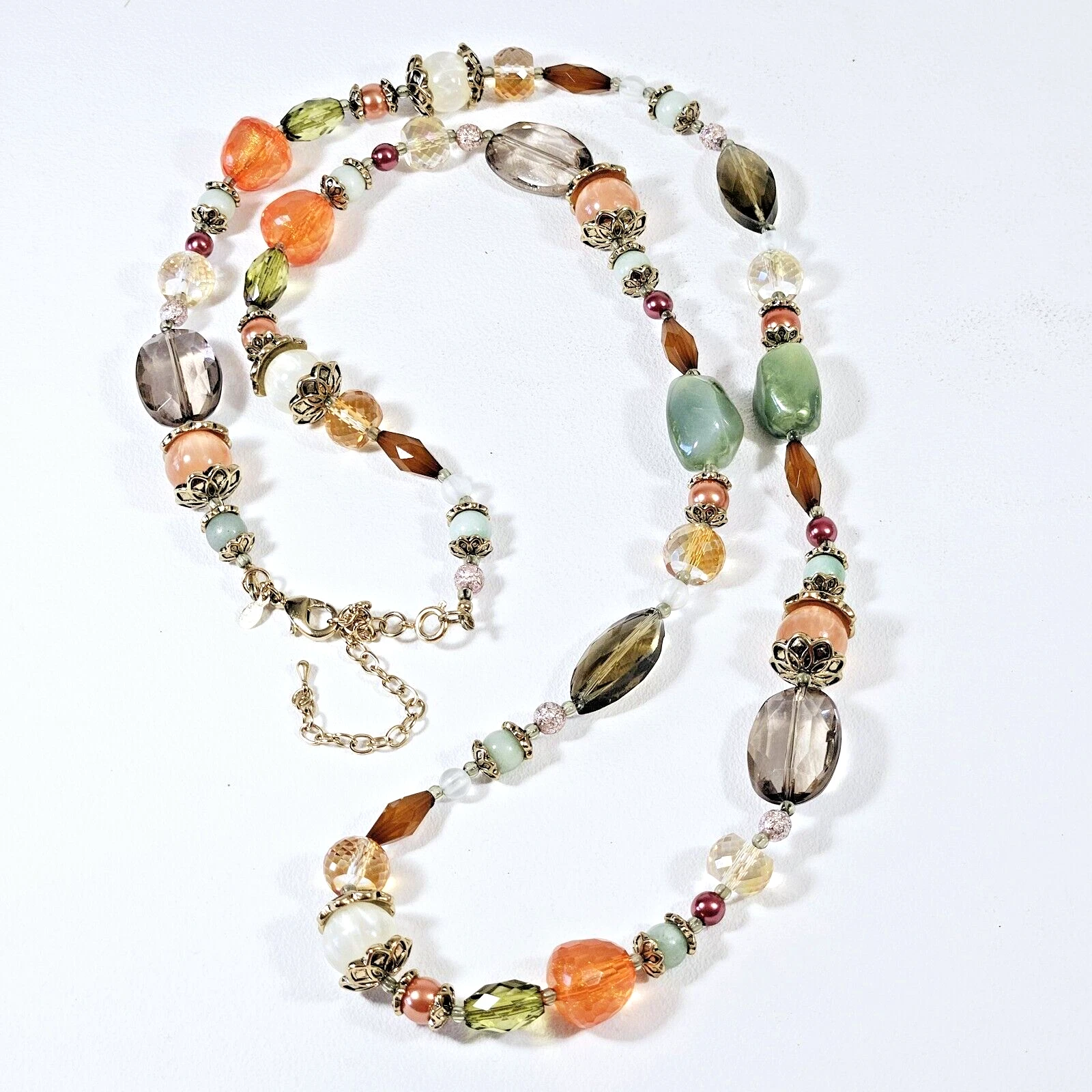 VETEMENTS "Collana Premier Designs Oro Antiquato Bronzo Marrone Perline Multicolore 26"