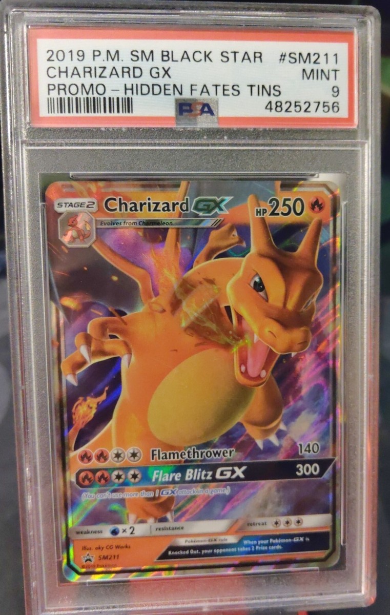 PSA Graded 9 Charizard GX SM211 Hidden Fates Tin Black Star