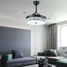 42In Ceiling Chandelier Retractable Ceiling Fan Light LED Dimmable W/ Remote