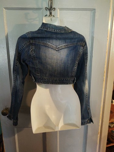 Y2K Papaya Women's Medium Blue Denim Distressed Jacket - Picture 3 of 5